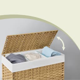 SONGMICS - Wasmand - Wasmand met 3 Vakken - Opvouwbare Rattan Wasmand - Met Deksel en Handvatten — thumbnail 5