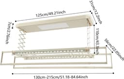 Elektrisch Droogrek - Plafond Drooglift - Was Drogen - Afstandsbediening LED - 138 x 37 cm - Wit — thumbnail 5