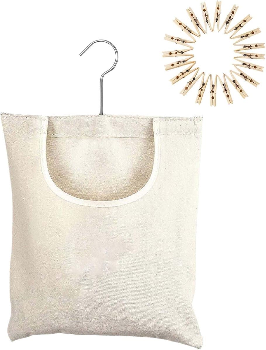 Wasknijper Opbergzak - Wasgoed Organisator - Efficiënt Drogen - 360 Graden Draaibaar - 32x27cm - Beige — afbeelding 1
