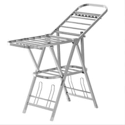 Droogrek Staand - Kledingrek Opvouwbaar - Kleding Drogen - Verstelbaar Met Planken - 44x6x22 cm - Naturel — thumbnail 1
