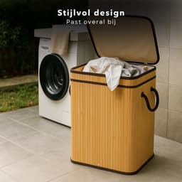 Cheqo® Bamboe Wasmand - Wasmand met Deksel - Uitneembare Wasbare Binnenzak - 72 Liter - Natuurlijk Bruin - Klapdeksel - Wasmand 1 Vak — thumbnail 3