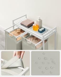 Conway Living® Wasmand 2 Vakken – Uitschuifbare Wassorteerder met Plank - 73 x 33 x 72 cm - Wasmanden - Wasbox Metaal - Wit — thumbnail 5