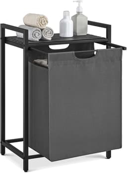 Wasmand, vuilewasmand, met opbergrek en uitschuifbare afneembare waszak, stevig en duurzaam metalen frame, grote capaciteit van 65 liter, geschikt voor wasruimte, slaapkamer en badkamer, 50 x 33 x 72cm, grijs — thumbnail 5