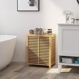 COSTWAY Wasmand met deksel, groot, 80 liter wasverzamelaar, bamboe, wasbox met waszak, uitneembaar en wasbaar, voor badkamer, slaapkamer, woonkamer — thumbnail 2
