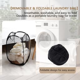 VEEHAUS® Tessi Wasmand - Luxe Wasverzamelmand – Wasbox – Ergonomisch Uitneembare Zak – Metalen Frame van Hoogwaardig Staal - 42 x 35 x 93 cm – Wit — thumbnail 2
