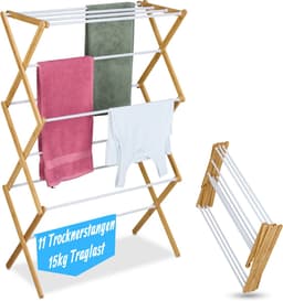 Wasrek inklapbaar - 115x73x33 cm - inklapbaar - staand - bamboe - wit — thumbnail 1