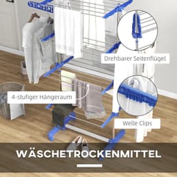 Pugsdrly Wasrek Wasdroger 5 niveaus, opvouwbaar, One-Click-systeem, 142 cm x 55 cm x 172 cm, blauw + zilver — thumbnail 3