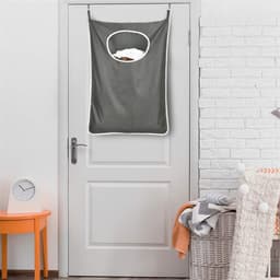 Ophangbare Wasmand - Wasmand Hangend - Polyester - Hangende Opvouwbare Waszak - Deurhaakjes - Rits - 76x51 cm - Grijs — thumbnail 4