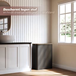 Wasmand 140 Liter met Deksel – 3 Vakken Was Sorteerder – Zwart – Grote Wasmand voor Gezin – IN-HOMEXL Modena — thumbnail 4