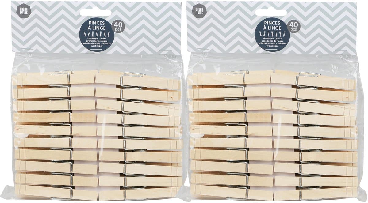 Urban Living Basic plus Size wasknijpers - 80x - bamboe hout - 8 cm - was ophangen — afbeelding 1