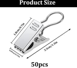 50 Stuks Roestvrijstalen Gordijnclips Metalen Ophanghaken, Gordijnclips met Haken, Gordijnhangers Clips, voor Slaapkamer, Badkamer, Huisdecoratie, Zilver — thumbnail 5
