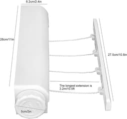 1 stuks uitklapbare waslijn voor wand of plafond – witteringsbestendige droogstang met 5 draden & beschermkap, geschikt voor balkon, badkuip of terras — thumbnail 2