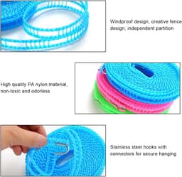 Tadipri Clothesline, Pack of 3 3M Non-Slip Clothesline, Camping Accessories, Outdoor Clothesline for Garden, Travel, Holiday, Camper or Caravan, Green/ — thumbnail 5