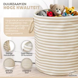 Terra - Wasmand - Wasmand Inklapbaar - Opvouwbare Wasmanden - 35 cm x 40 cm - Stijlvolle en Ruimtebesparende Wasmand voor Optimale Wasorganisatie - Engelse Stijl Wasmanden - Licht - Beige met Witte Strepen — thumbnail 3