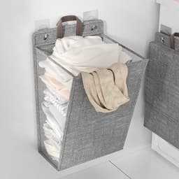 Wasmand - Opvouwbare Wasmand - Katoen en linnen - Met Deksel - Smalle - Afneembare zak - Reisgoederen - Opvouwbare Mand Vuile Was - Plooimand - Ophangbare - Voor wasruimte, slaapkamer - 48*36*12cm - Grijs — thumbnail 1