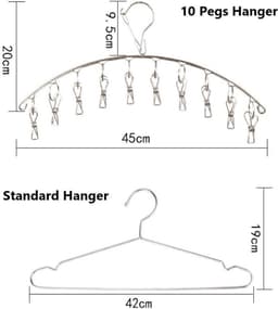 Stainless Steel Laundry Drying Rack Clothes Hanger with 10 Clips for Sock, Underwear and Small Items - Pack of 3 — thumbnail 5