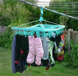 Sock Drying Rack 2PCS Clips Plastic 32 Peg Foldable Indoor Dryer Wind-proof Clothes Hanger Hanging for Socks Underwear Shoe Insoles Baby Clothes Gloves (PinkGreen) — thumbnail 5