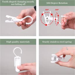 Washaken Clip - Washaken met klemmen - kleerhangers voor sokken - Drooghaak voor kleding - met 360 graden draaibare haak - Sterke plastic wasknijpers- draagbare antislip plastic hangers clips - Veelzijdig - 10stuks - wit — thumbnail 4
