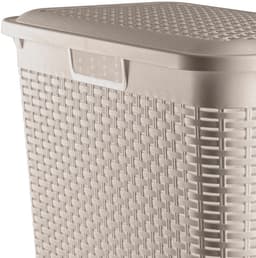 Plasticforte Smalle Wasmand met deksel Rotan - 2x - beige - gevlochten kunststof - 48 liter - 27 x 46 x 60 cm — thumbnail 3