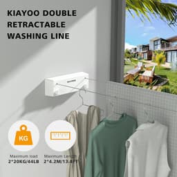 Double Pull Out Clothesline - Wall-Mounted Indoor/Outdoor Heavy Duty Stainless Steel Line 2 * 4.2m for Apartment Hotel Dorm Balcony Laundry Room Bathroom White — thumbnail 5