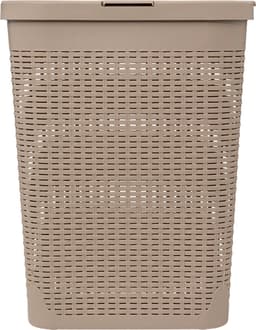 5Five Smalle Wasmand met deksel Rotan - beige - gevlochten kunststof - 40 liter - 26 x 46 x 60 cm — thumbnail 4