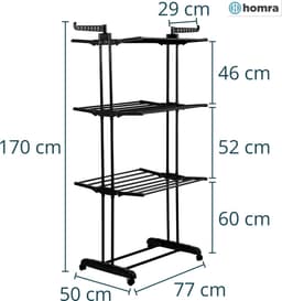 Homra Wasrek Inklapbaar - Zwart - Tot 45m Was - Droogtoren met Wieltjes - Staand Droogrek Inklapbaar - Ruimtebesparend Wasrek - Ecologisch Was Drogen - 77x50x170 CM - Geschikt voor Grote Gezinnen - Was Drogen in 2026 — thumbnail 4