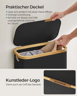 Wasmand – 65L – Met deksel – 42×22.5×70.5 cm – Inktzwart — thumbnail 4