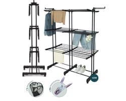 BAUER & MEYER® - Droogrek XL - Wasrek inklapbaar - Incl. 20 wasknijpers + 1x wasmand - 40 Meter drooglengte - Droogtoren Wastoren - 170 x 134 x 65 cm - Zwart — afbeelding 1