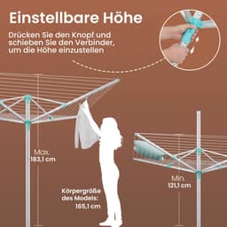 Waslijn – In hoogte verstelbaar – Voor tuin – Met wasknijpers — thumbnail 2