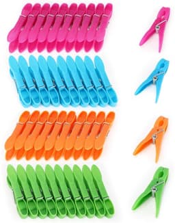 GELLDG 60 wasknijpers - 4 kleuren - Kunststof - Met stevige buitenveer - Antislip design - Geschikt voor waslijnen en kledingrekken — thumbnail 1