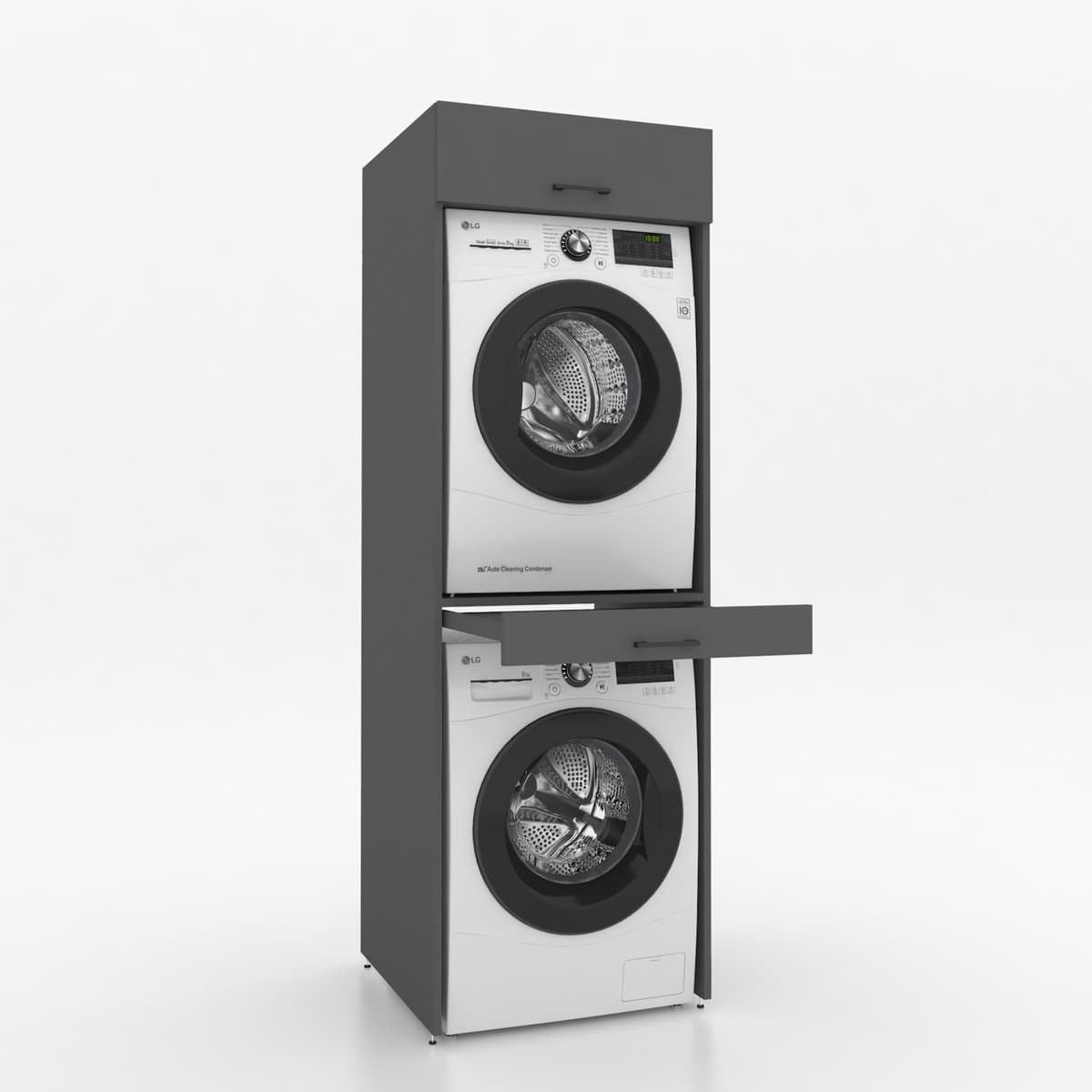 Wasmachinekast Dubbel 67x205x67cm | Ruimtebesparend & Super Stevig | Met Uitschuiflade | Voor Wasmachine en Droger | Antraciet — afbeelding 1