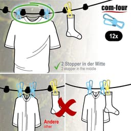 Draagbare Reiswaslijn met Klemmen en Haken - Uitschuifbaar tot 350 cm — thumbnail 2