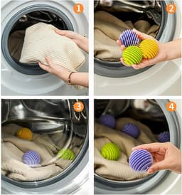 6 stuks - Wasballen voor wasmachine - anti-klit drogerballen - voor wasmachines - 5.6×5.5cm - groen+geel+paars — thumbnail 4