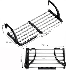 Schoenendroogrek - Schoenrek - Wasrek - Verstelbaar 64-110 cm - Inklapbaar - Binnenshuis en buiten - Voor balkon en raamkozijn — thumbnail 1