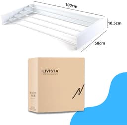 Livista Opvouwbaar Wanddroogrek – 100x50x10.5 cm – Aluminium – Stevig en Ruimtebesparend – Voor Binnen & Buiten – Wit — thumbnail 3