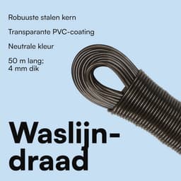 Extra sterke waslijn - 50 meter lange PVC wasdraad met stalen kern - Drooglijn voor buiten - Ø 4 mm — thumbnail 4