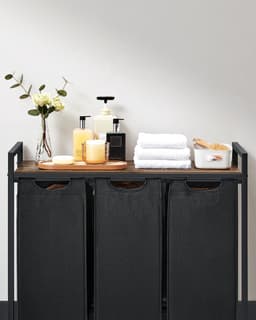 Sensova Wasmand Met 3 Vakken en Opbergruimte - Uitschuifbare Waszakken van Oxford Stof Met Grote Capaciteit - Stevig Stalen Frame en Praktische Plank Voor Georganiseerde Wasruimte — thumbnail 2