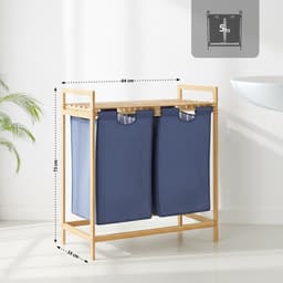 CLP Wasmand met deksel - 2 Vakken Sussina - Hout - met Plank - Bamboe Frame - voor Badkamer - natura — thumbnail 5