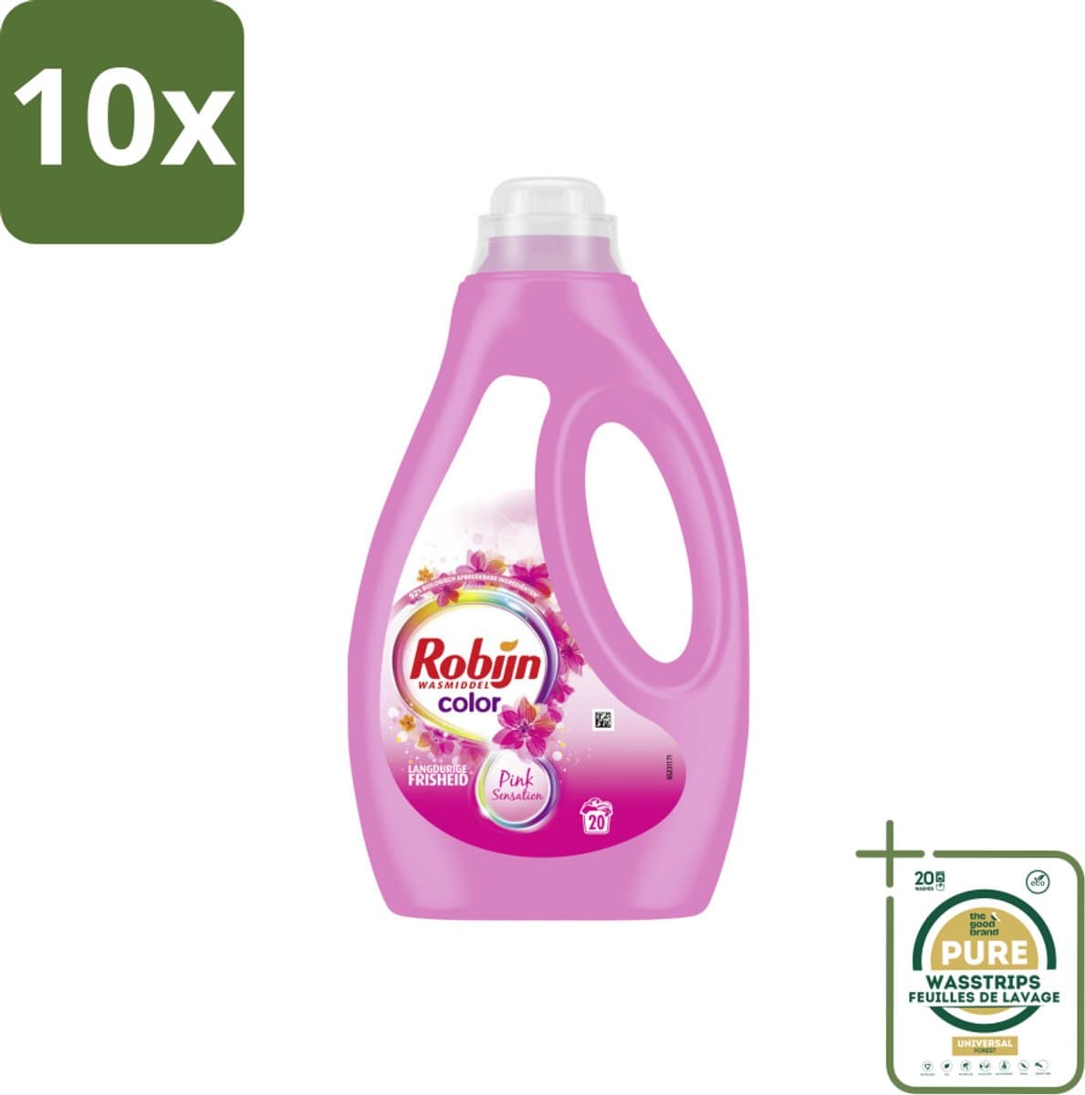 10 x Robijn - Color Pink Sensation - Vloeibaar Wasmiddel - 20 Wasbeurten - Grootverpakking - Kleurbehoud - Wasmiddel - Essentiële Oliën - Frisheid - Biologisch Afbreekbaar — afbeelding 1