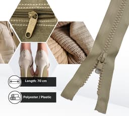 10x Scheidbare Ritssluiting voor Jassen en Tassen - 70 cm - Beige - Maat 5 — thumbnail 2