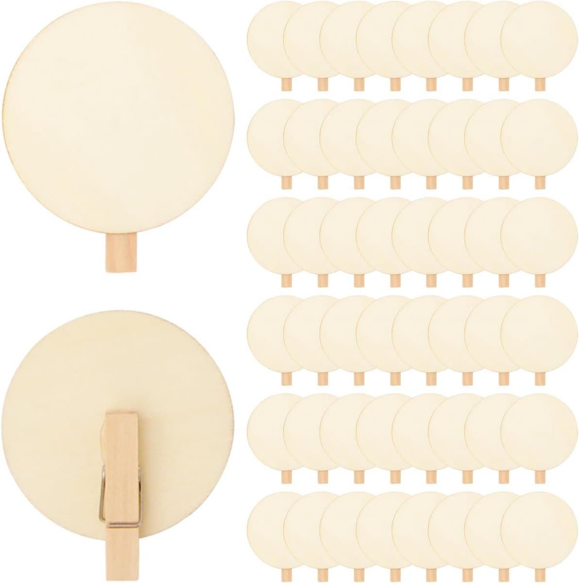 50 Houten Mini Knijpers met Ronde Schijf - Natuurlijk Hout 4cm — afbeelding 1