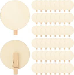 50 Houten Mini Knijpers met Ronde Schijf - Natuurlijk Hout 4cm — thumbnail 1