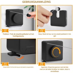 longziming -Uittrekbare Waslijn 4,8m met Anti-Sag Ontwerp – 20kg Draagkracht – Binnen & Buiten – Boorvrij te Installeren — thumbnail 4