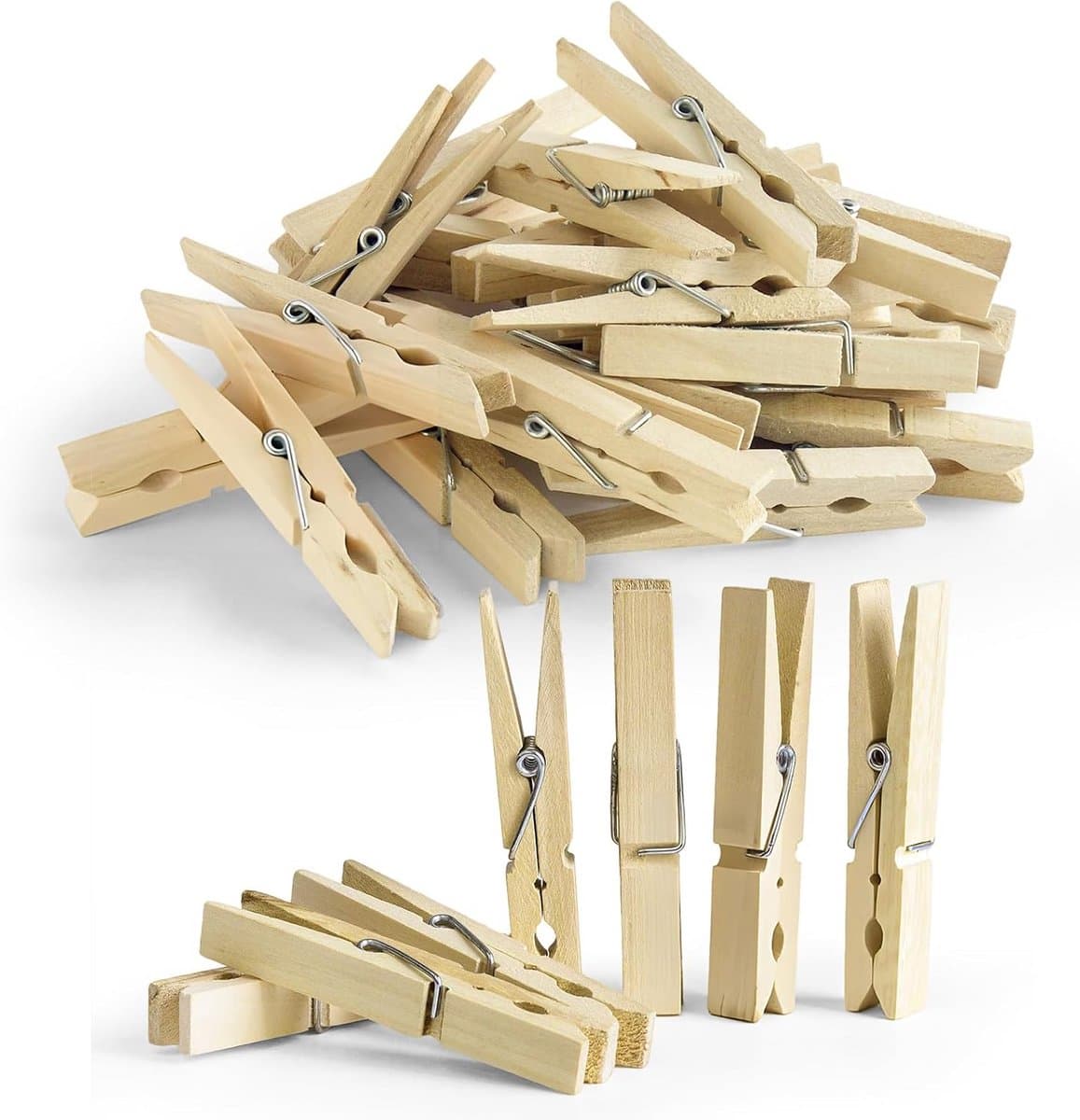 Houten Wasknijpers - 102 Stuks Sterke en Duurzame Eco-vriendelijke Kleding- en Creatieve Knijpers — afbeelding 1