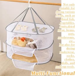 2-lagige Opvouwbare Droogmandrek – Hangende Gaasnet met Ritsen, Voor Fruit, Zaden, Groenten, Vis, Kleding & Poppen — thumbnail 5