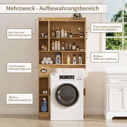 Waskast met 2 Deuren en Verstelbare Planken - Voor Wasmachine en Opslag in Badkamer — thumbnail 3