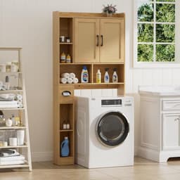 Waskast met 2 Deuren en Verstelbare Planken - Voor Wasmachine en Opslag in Badkamer — thumbnail 4