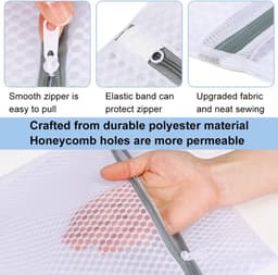 Waszakken - Wasnetten - Bescherm je Wasgoed en Wasmachine - Packing Cubes - Travel Organizer - 3 stuks - voor Wasgoed (Sokken, Lingerie & T-Shirts) - Wit — thumbnail 5