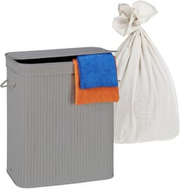 Wasmand 2 vakken - 100 liter - bamboe - grijs — thumbnail 1