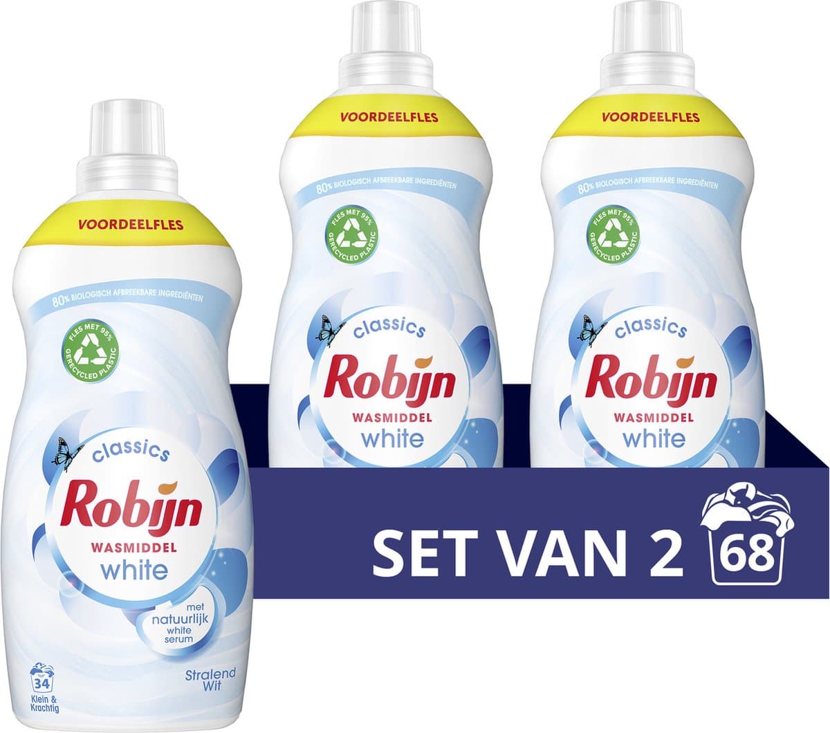 Robijn Klein & Krachtig Classics Stralend Wit Vloeibaar Wasmiddel - 2 x 34 wasbeurten - Voordeelverpakking — afbeelding 1